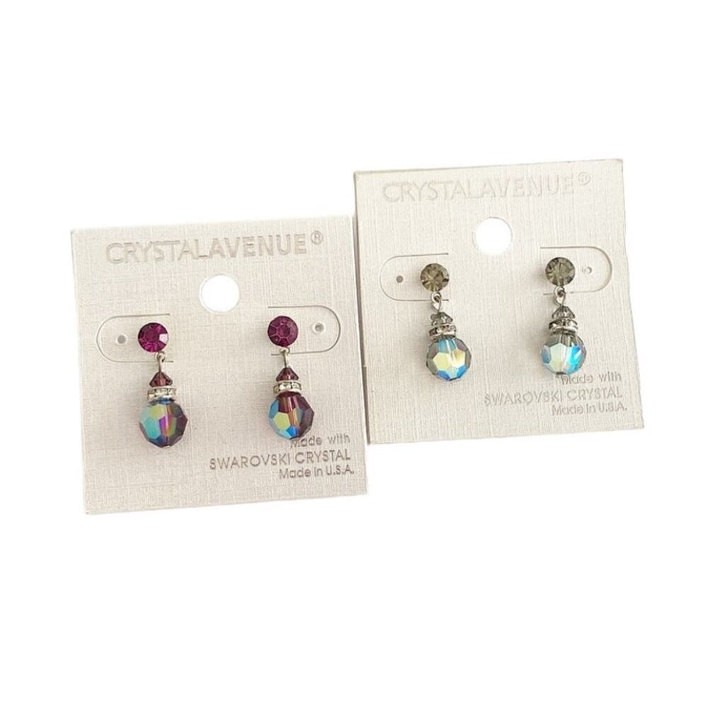 8mm Swarovski Crystal Dangle Earrings - Amethyst & Black Diamond - Picture 1 of 2